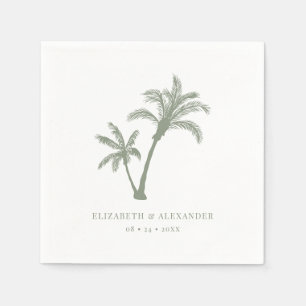 Palm Tree Tropical Beach Sage Green Wedding Napkin