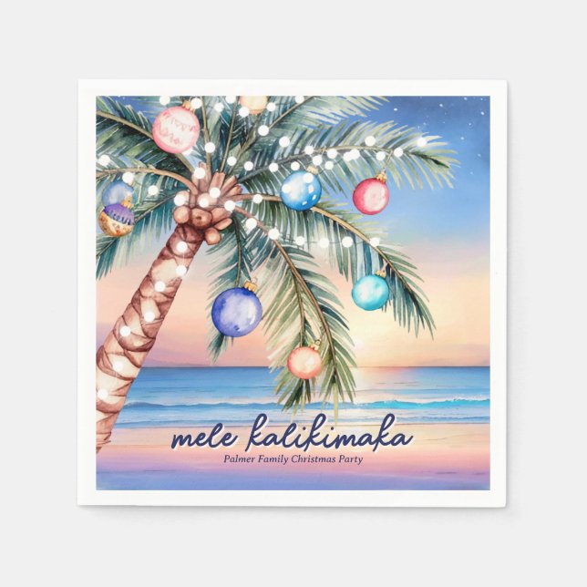 Palm Tree Tropical Beach Sunset Christmas Napkin (Front)