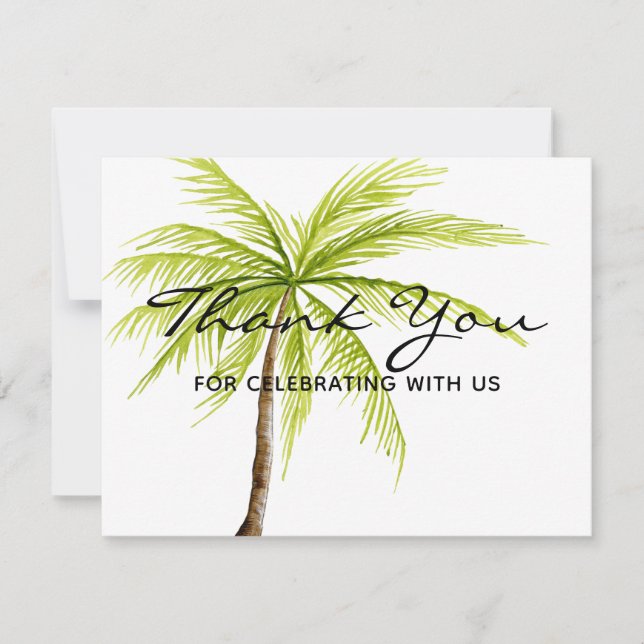 Palm Tree Tropical Beach Thank You Celebration Card (Front)