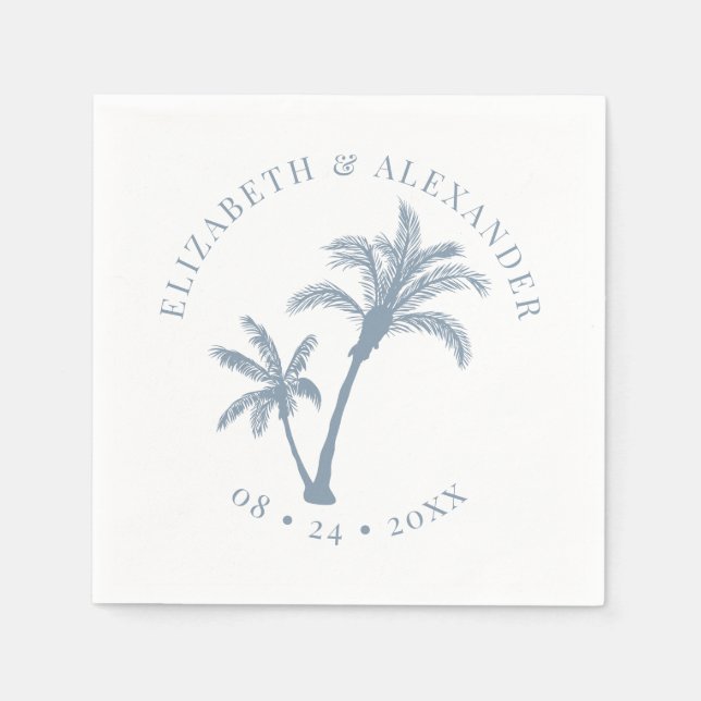 Palm Tree Tropical Beach Wedding Dusty Blue Napkin (Front)