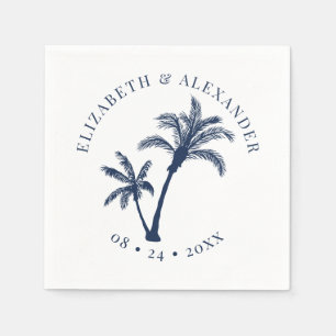 Palm Tree Tropical Beach Wedding Navy Blue Napkin