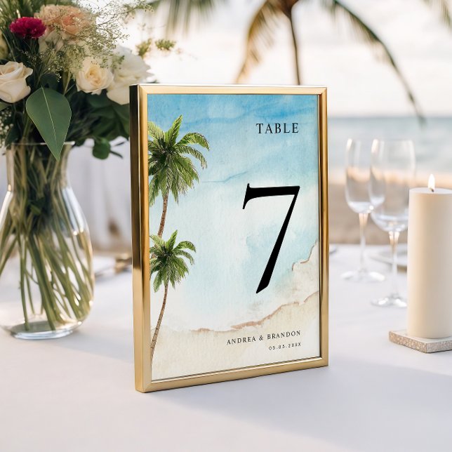 Palm Tree Tropical Beach Wedding Numéro de table (Créateur téléchargé)