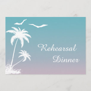 Palm tree tropical beach wedding rehearsal dinner invitation
