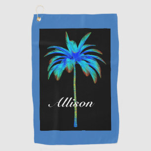 Palm Tree Tropical Colourful Blue Personalized Golf Towel