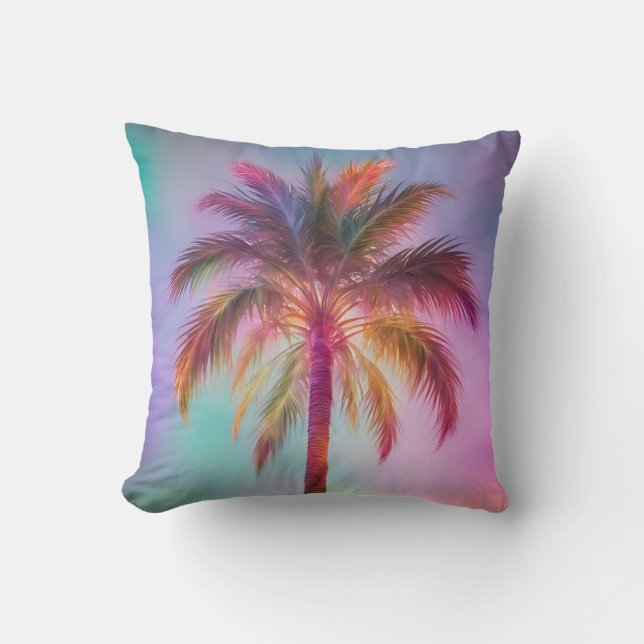 Palm Tree Tropical Colourful Throw Pillow (Front)