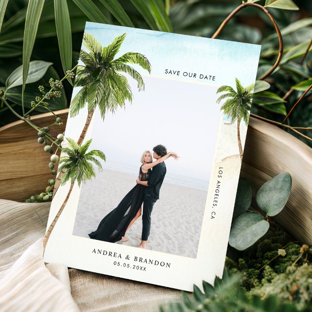Palm Tree Tropical Destination Ocean Beach Wedding Save The Date (Creator Uploaded)