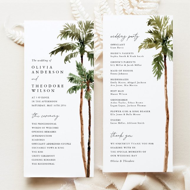Palm Tree Tropical Destination Wedding Ceremony Program (Palm Tree Wedding Program Tropical Ceremony Program Beach Destination Wedding Stationery)