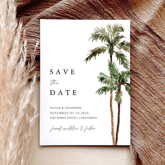 Palm Tree Tropical Destination Wedding Save The Date (Palm Tree Save the Date Card tropical destination beach wedding stationery)