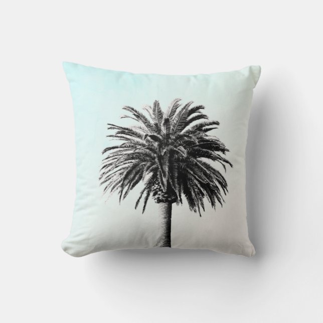 Palm Tree Tropical Elegant Blue Black White Throw Pillow (Front)