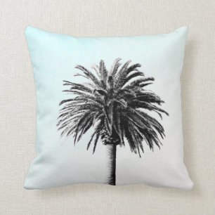 Palm Tree Tropical Elegant Blue Black White Throw Pillow