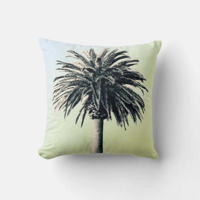 Palm Tree Tropical Elegant Green Throw Pillow (Front)