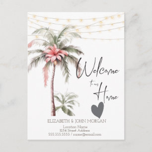  Palm Tree,Tropical Flower Heart Announcement Postcard