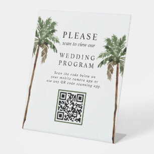 Palm Tree Tropical Island QR code Wedding Program Pedestal Sign