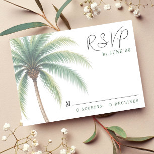 Palm Tree Tropical Island Watercolor Green Wedding RSVP Card