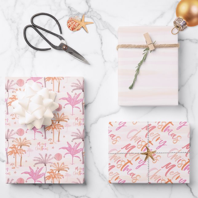 Palm Tree Tropical Merry Christmas Pattern Wrapping Paper Sheet (Creator Uploaded)