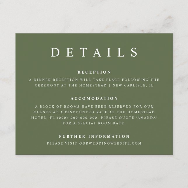 Palm Tree Tropical Minimal Beach Wedding Details Enclosure Card (Front)