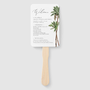 Palm Tree Tropical Minimal Beach Wedding Program Hand Fan