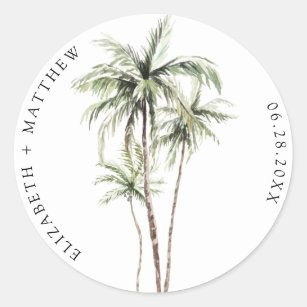 Palm Tree Tropical   Minimal Wedding Classic Round Sticker