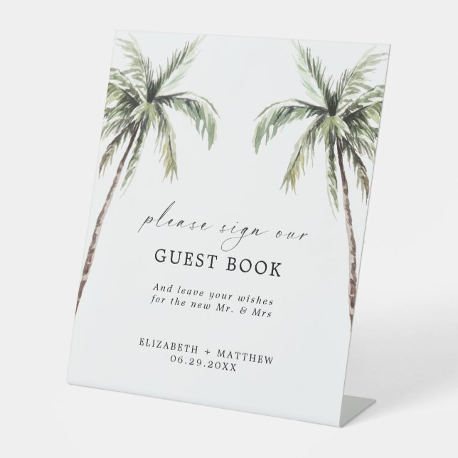 Palm Tree Tropical | Minimal Wedding Guest Book Pedestal Sign (Front)