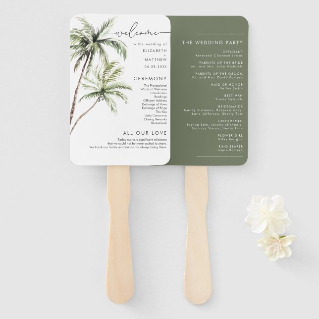 Palm Tree Tropical | Minimal Wedding Hand Fan (Front and Back)
