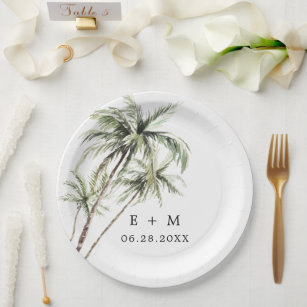 Palm Tree Tropical   Minimal Wedding Paper Plate