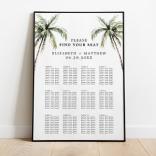 Palm Tree Tropical   Minimal Wedding Seating Chart