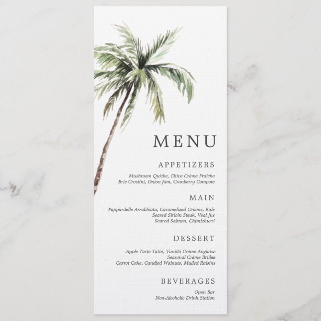 Palm Tree Tropical | Minimal Wedding Serif Menu Invitation (Front)