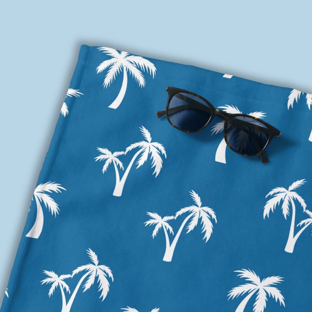 Palm Tree Tropical pattern blue Beach Towel (Blue palm tree beach towel )
