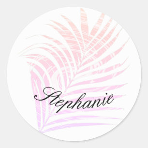 Palm Tree Tropical Pink Patterns Custom Name Classic Round Sticker