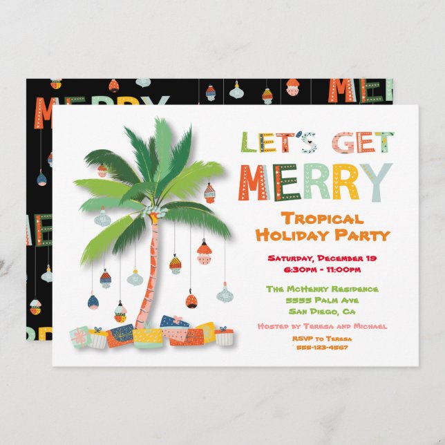 Palm Tree Tropical Retro Fête Invitation (Devant / Derrière)