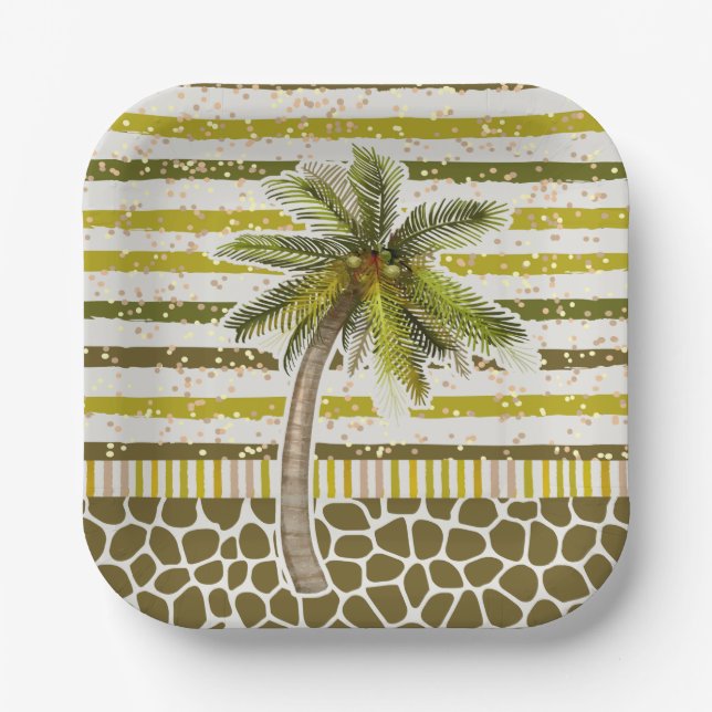 Palm Tree Tropical Square Paper Plate (Front)