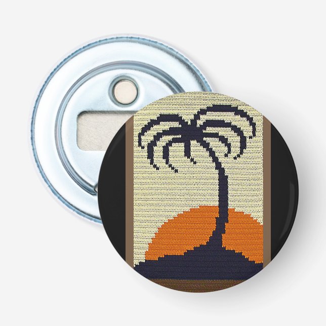 Palm Tree Tropical Sun Natural Crochet Print Bottle Opener (Front)