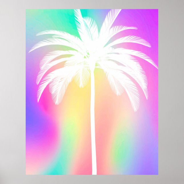  Palm Tree Tropical White Colourful Summer Poster (Front)