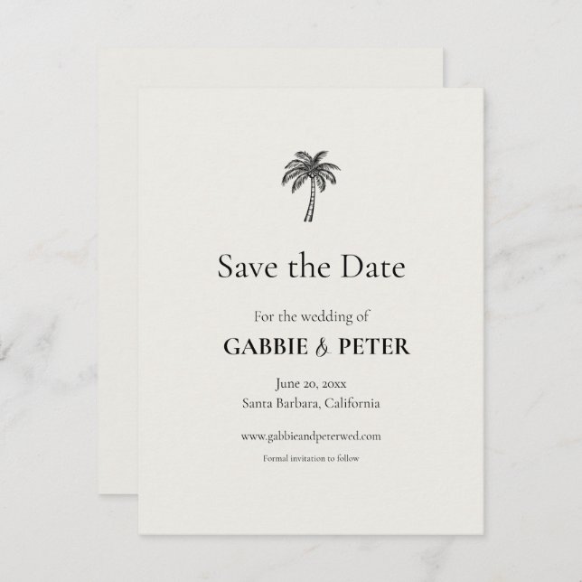 Palm Tree Typography Clean Elegant Save the Date Invitation (Front/Back)