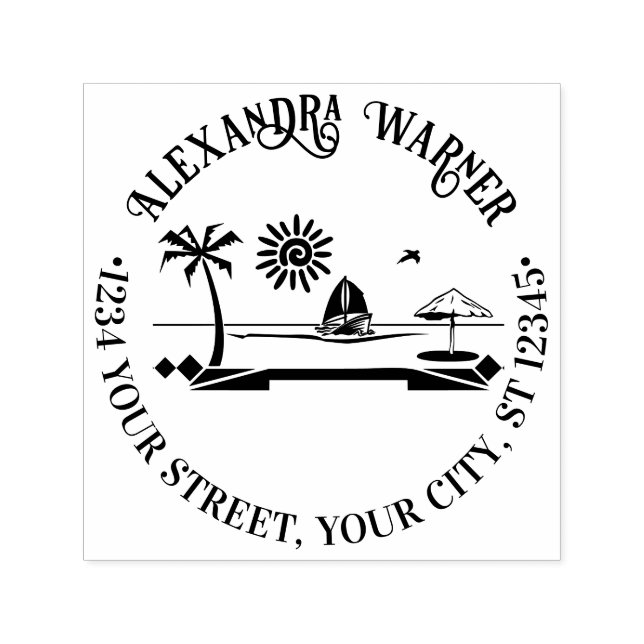 Palm Tree Vacation Seashore Beach Name Address Self-inking Stamp (Design)