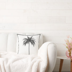 Palm Tree Vintage Black White Tropical Elegant Throw Pillow