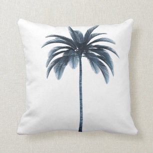 Palm Tree Vintage  Blue Tropical Elegant Throw Pillow