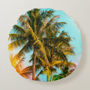 Palm tree - vintage effect style pictures and ligh round pillow