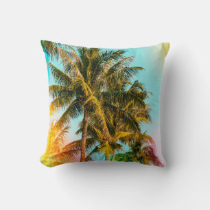 Palm tree - vintage effect style pictures and ligh throw pillow