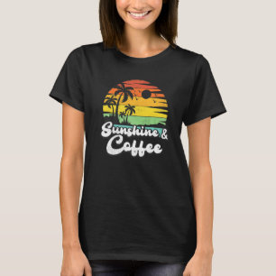 Palm Tree Vintage Sunset Sunshine And Coffee Beach T-Shirt