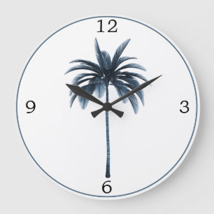 Palm Tree Vintage Tropical Elegant Blue Frame Large Clock