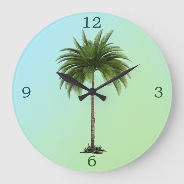 Palm Tree Vintage Tropical Elegant Green Large Clock (Front)