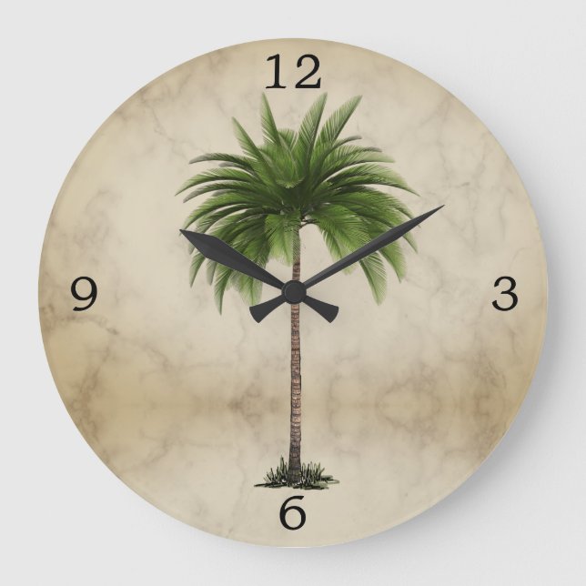 Palm Tree Vintage Tropical Elegant Large Clock (Front)