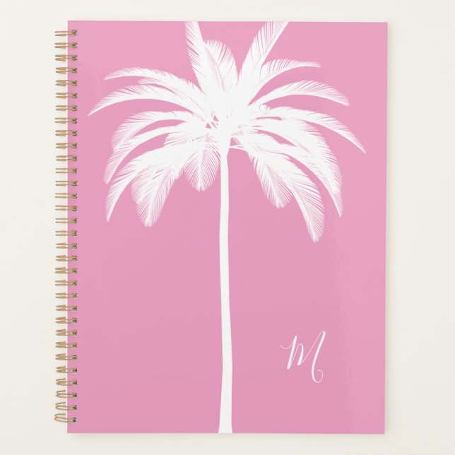 Palm Tree Vintage White Pink Tropical Elegant   Planner (Front)