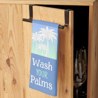  Palm Tree Wash Your Palms Beach Island Blue Ombre Kitchen Towel