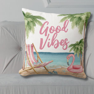 Palm Tree Watercolor Beach Throw Pillow