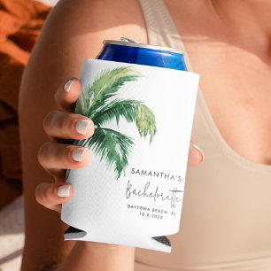 Palm Tree Watercolor Personalized Bachelorette Can Cooler