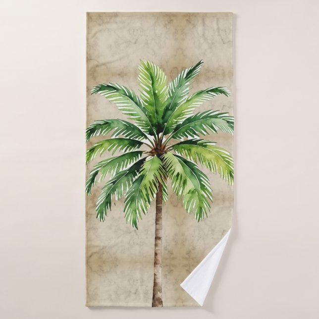 Palm Tree Watercolor Tropical Elegant Summer Bath Towel Set (Bath Towel)