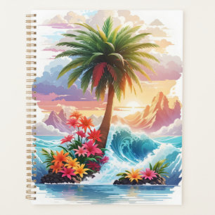 Palm Tree Waves and Flowers Planner