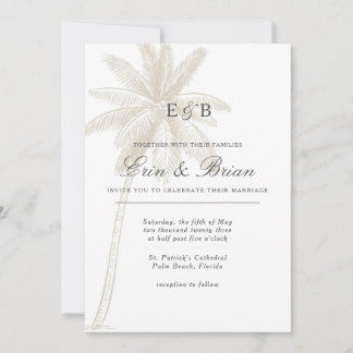 Palm Tree Wedding Invitation Neutral Colour Vintag